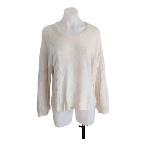 Splended Size Large Waffle Knit Sweater White Wool Nylon Blend Long Sleeves